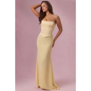 Oh Polly Satin Corset Bridesmaid Dress in Butter Yellow 0